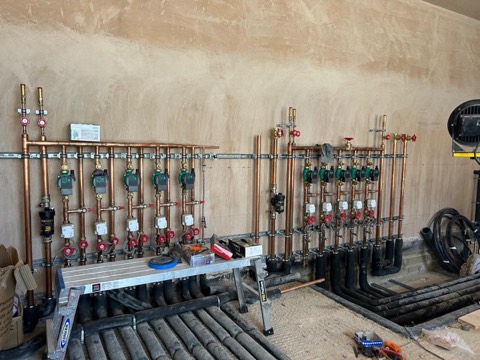 Copper heating distribution pipework and circulation pumps
